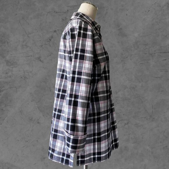 Talbots Plaid Black Red White Tunic Collared Wrinkle Resistant - Womens 8 - Picture 3 of 7